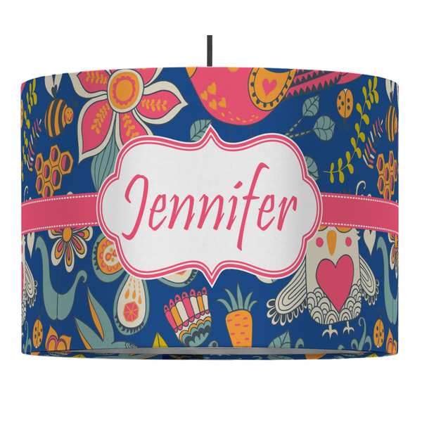 Owl & Hedgehog 16" Drum Lampshade - PENDANT (Fabric)