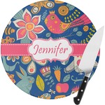 Owl & Hedgehog Round Glass Cutting Board - Small (Personalized)