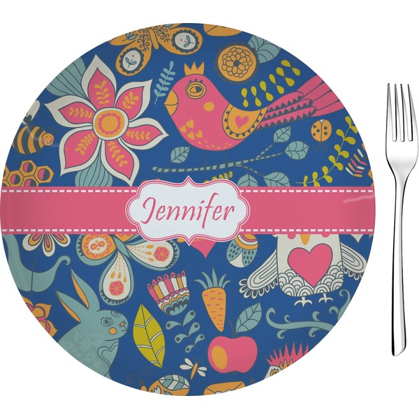 Custom Owl & Hedgehog Glass Appetizer / Dessert Plate 8" (Personalized)