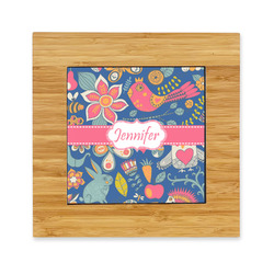 Owl & Hedgehog Bamboo Trivet with Ceramic Tile Insert (Personalized)