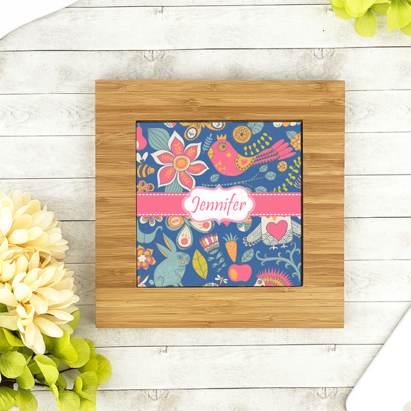 Owl & Hedgehog Bamboo Trivet with 6" Tile - LIFESTYLE