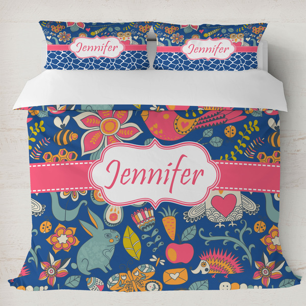Custom Owl & Hedgehog Duvet Cover Set - King (Personalized)