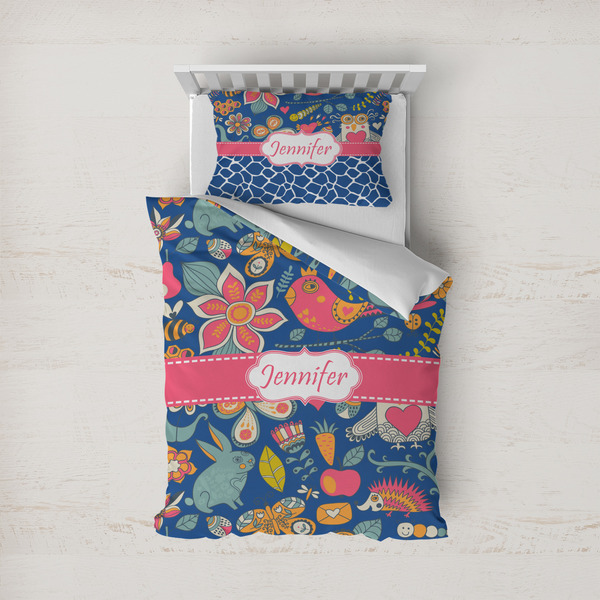 Custom Owl & Hedgehog Duvet Cover Set - Twin (Personalized)