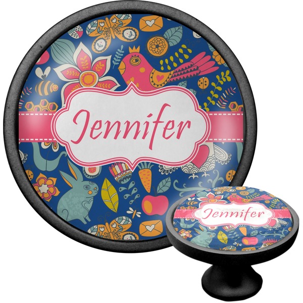 Custom Owl & Hedgehog Cabinet Knob (Black) (Personalized)