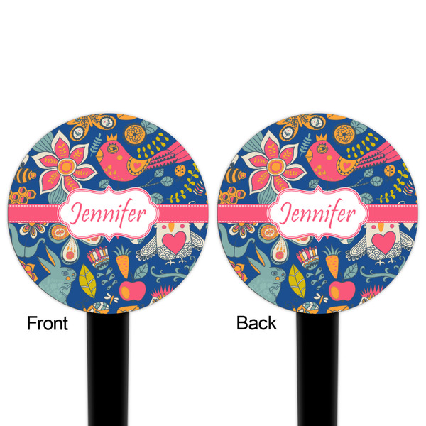 Owl & Hedgehog Black Plastic 4" Food Pick - Round - Double Sided - Front & Back