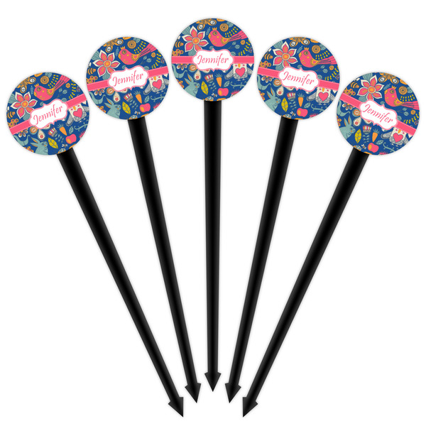 Owl & Hedgehog Black Plastic 4" Food Pick - Round - Fan View