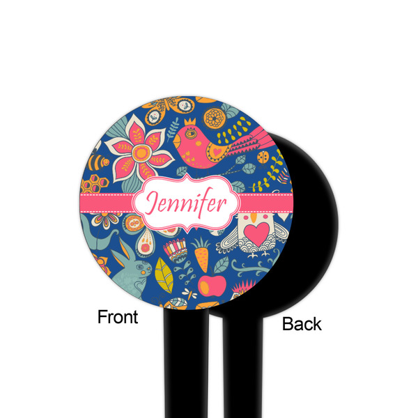 Owl & Hedgehog Black Plastic 4" Food Pick - Round - Single Sided - Front & Back