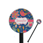 Owl & Hedgehog 5.5" Round Plastic Stir Sticks - Black - Single Sided (Personalized)