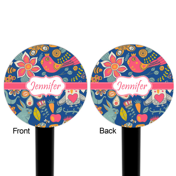 Owl & Hedgehog Black Plastic 6" Food Pick - Round - Double Sided - Front & Back