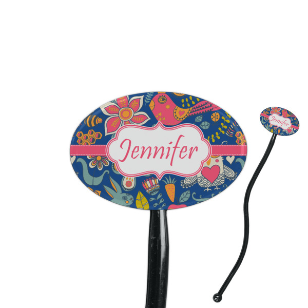Custom Owl & Hedgehog 7" Oval Plastic Stir Sticks - Black - Double Sided (Personalized)