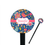 Owl & Hedgehog 7" Round Plastic Stir Sticks - Black - Double Sided (Personalized)