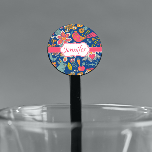 Owl & Hedgehog Black Plastic 7" Stir Stick - Round - Main