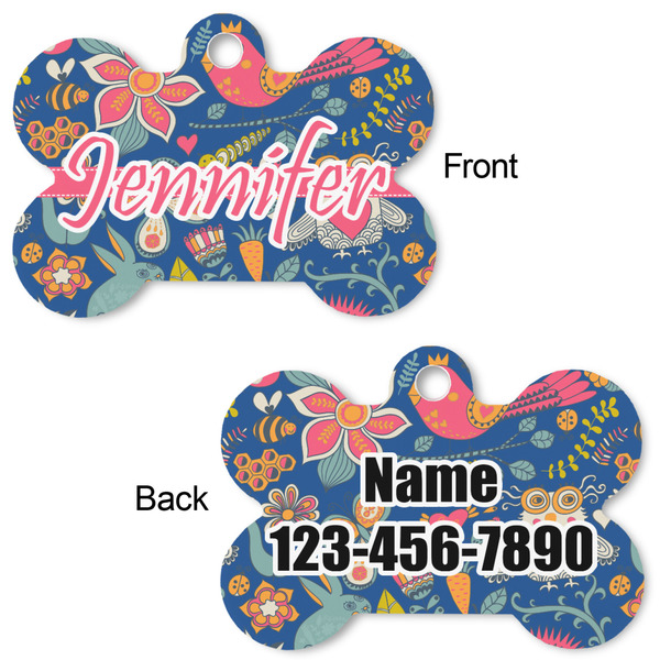 Owl & Hedgehog Bone Shaped Dog Tag - Front & Back