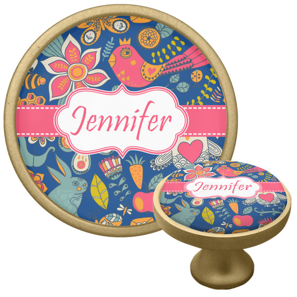 Custom Owl & Hedgehog Cabinet Knob - Gold (Personalized)