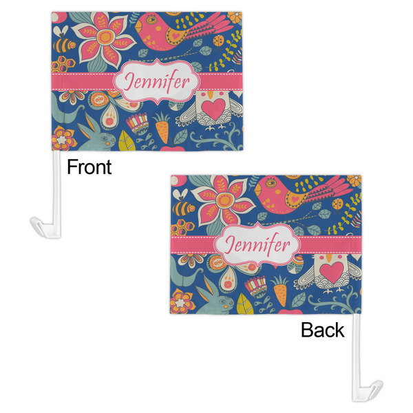 Owl & Hedgehog Car Flag - 11" x 8" - Front & Back View