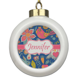 Owl & Hedgehog Ceramic Ball Ornament (Personalized)