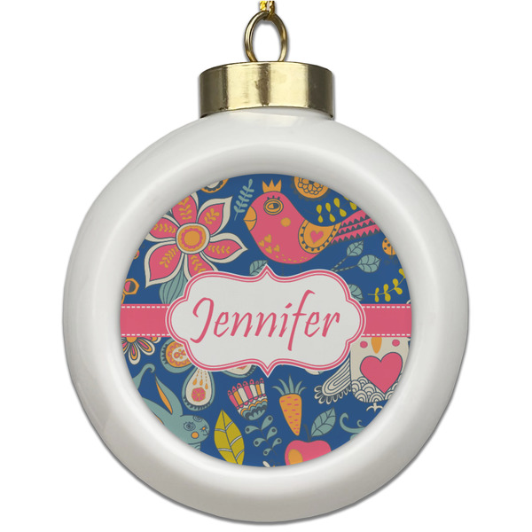 Custom Owl & Hedgehog Ceramic Ball Ornament (Personalized)