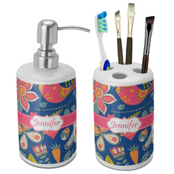 Owl & Hedgehog Ceramic Bathroom Accessories Set (Personalized)