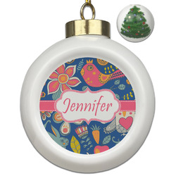 Owl & Hedgehog Ceramic Ball Ornament - Christmas Tree (Personalized)