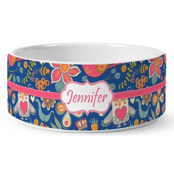 Owl & Hedgehog Ceramic Dog Bowl - Medium - Front