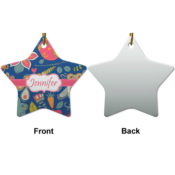 Owl & Hedgehog Ceramic Flat Ornament - Star Front & Back (APPROVAL)