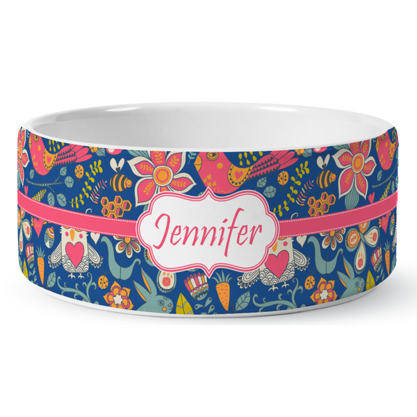 Custom Owl & Hedgehog Ceramic Dog Bowl - Large (Personalized)