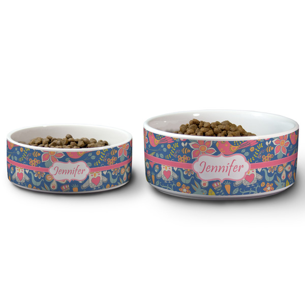 Owl & Hedgehog Ceramic Dog Bowls - Size Comparison