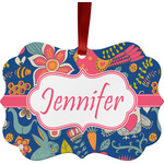 Owl & Hedgehog Metal Frame Ornament - Double Sided w/ Name or Text