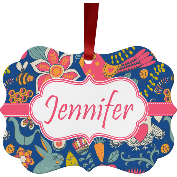 Custom Owl & Hedgehog Metal Frame Ornament - Double Sided w/ Name or Text