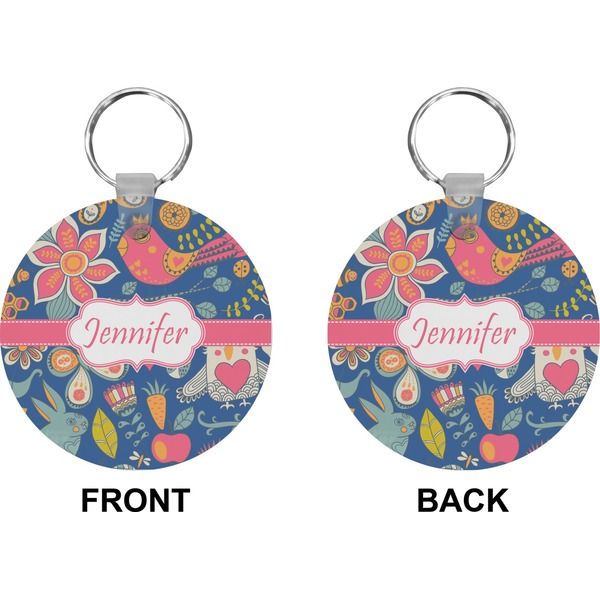 Owl & Hedgehog Circle Keychain (Front + Back)