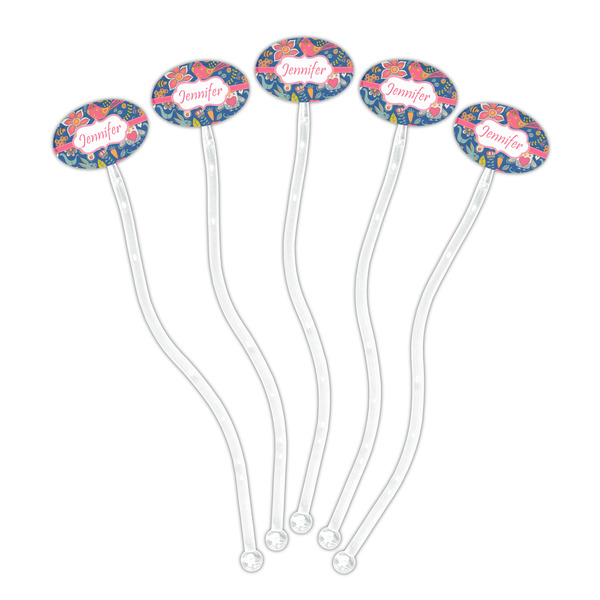 Owl & Hedgehog Clear Plastic 7" Stir Stick - Oval - Fan