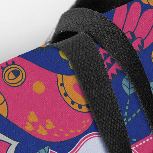 Owl & Hedgehog Closeup of Tote w/Black Handles