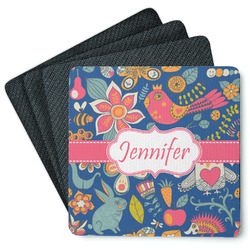 Owl & Hedgehog Square Rubber Backed Coasters - Set of 4 (Personalized)