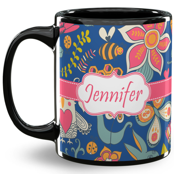 Custom Owl & Hedgehog 11 Oz Coffee Mug - Black (Personalized)