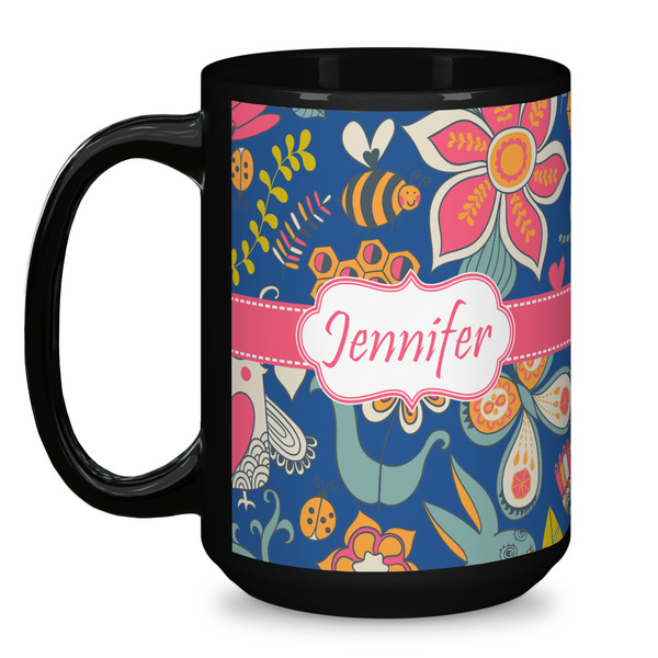 Owl & Hedgehog Coffee Mug - 15 oz - Black