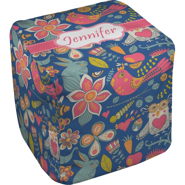 Custom Owl & Hedgehog Cube Pouf Ottoman - 13" (Personalized)