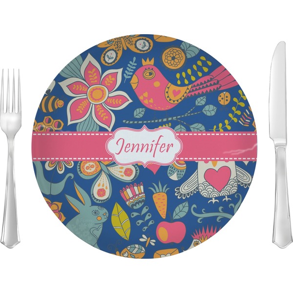 Custom Owl & Hedgehog Glass Lunch / Dinner Plate 10" (Personalized)