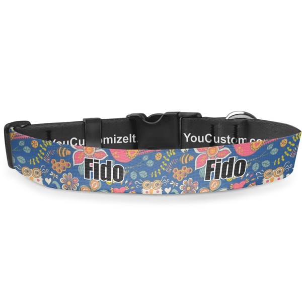 Custom Owl & Hedgehog Deluxe Dog Collar - Small (8.5" to 12.5") (Personalized)