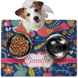 Owl & Hedgehog Dog Food Mat - Medium w/ Name or Text
