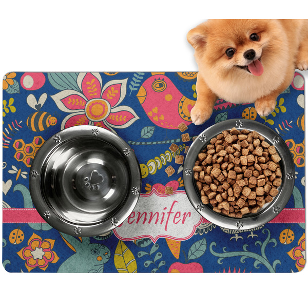 Custom Owl & Hedgehog Dog Food Mat - Small w/ Name or Text