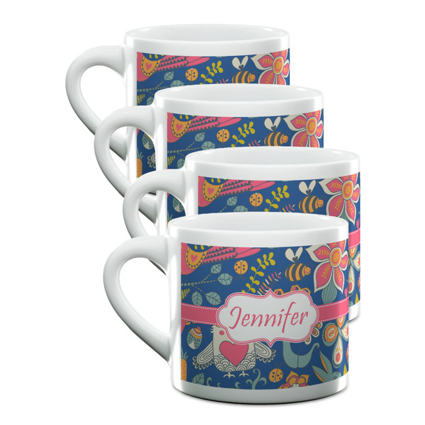 Custom Owl & Hedgehog Double Shot Espresso Cups - Set of 4 (Personalized)