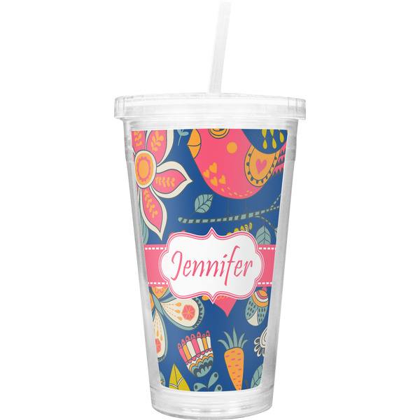 Custom Owl & Hedgehog Double Wall Tumbler with Straw (Personalized)