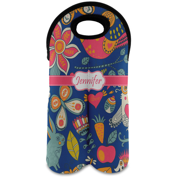 Custom Owl & Hedgehog Wine Tote Bag (2 Bottles) (Personalized)