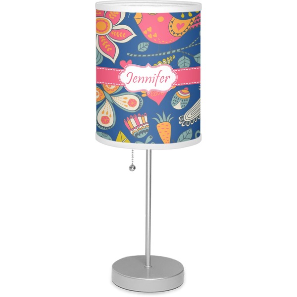 Custom Owl & Hedgehog 7" Drum Lamp with Shade Linen (Personalized)