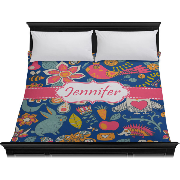 Owl & Hedgehog Duvet Cover - King - On Bed - No Prop