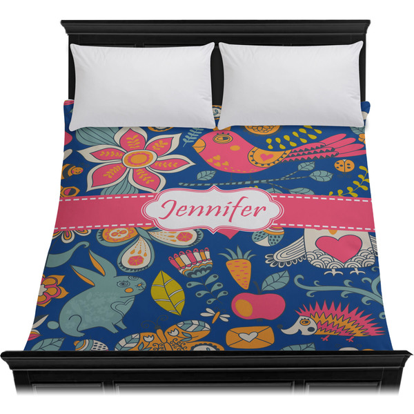 Owl & Hedgehog Duvet Cover - Queen - On Bed - No Prop