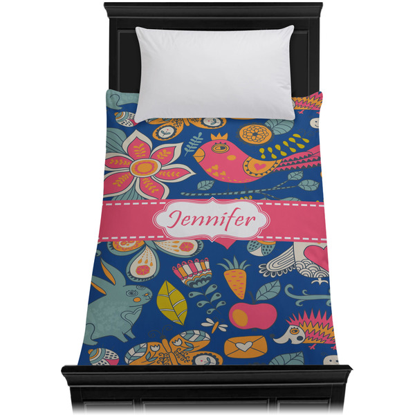 Owl & Hedgehog Duvet Cover - Twin - On Bed - No Prop