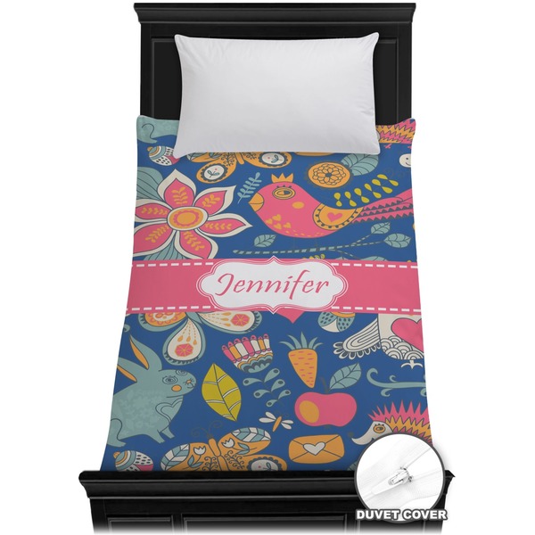 Custom Owl & Hedgehog Duvet Cover - Twin (Personalized)