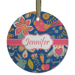 Owl & Hedgehog Flat Glass Ornament - Round w/ Name or Text