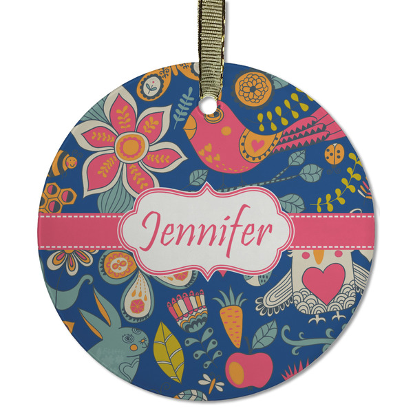 Custom Owl & Hedgehog Flat Glass Ornament - Round w/ Name or Text